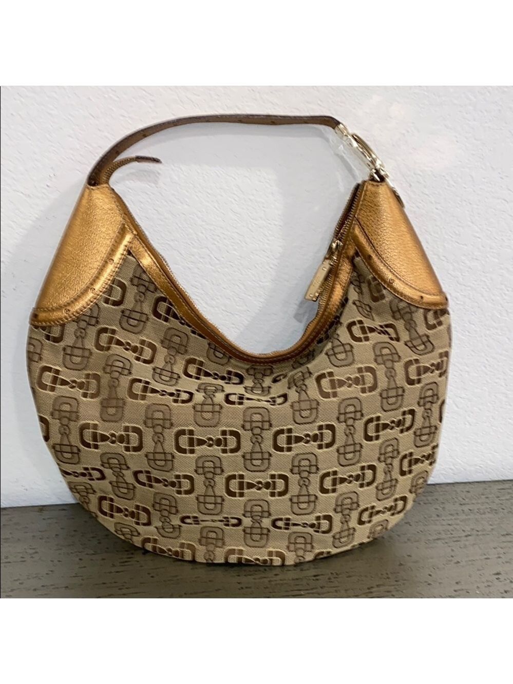 Vintage Gucci Brown Hobo Bag with Iconic Horse Bit Print